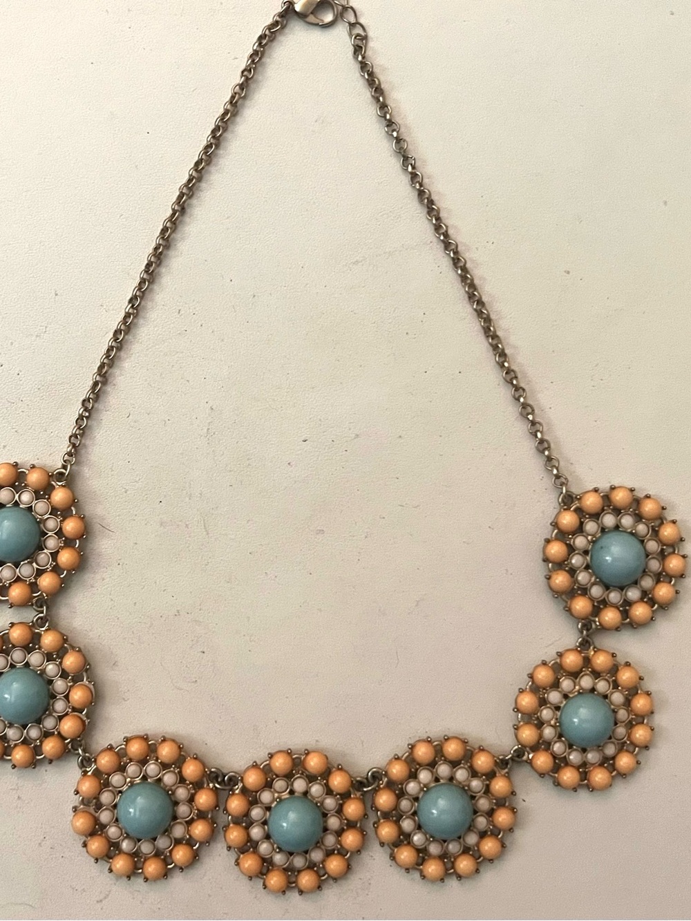 Vintage-Inspired Peach and Turquoise Statement Necklace
